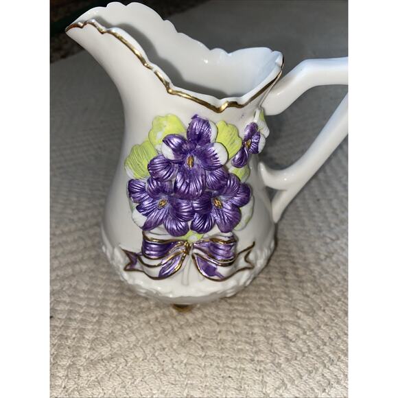 Ornate Victorian Capodimonte Style Pitcher Purple Floral 3D Design Vintage Set - Picture 10 of 12